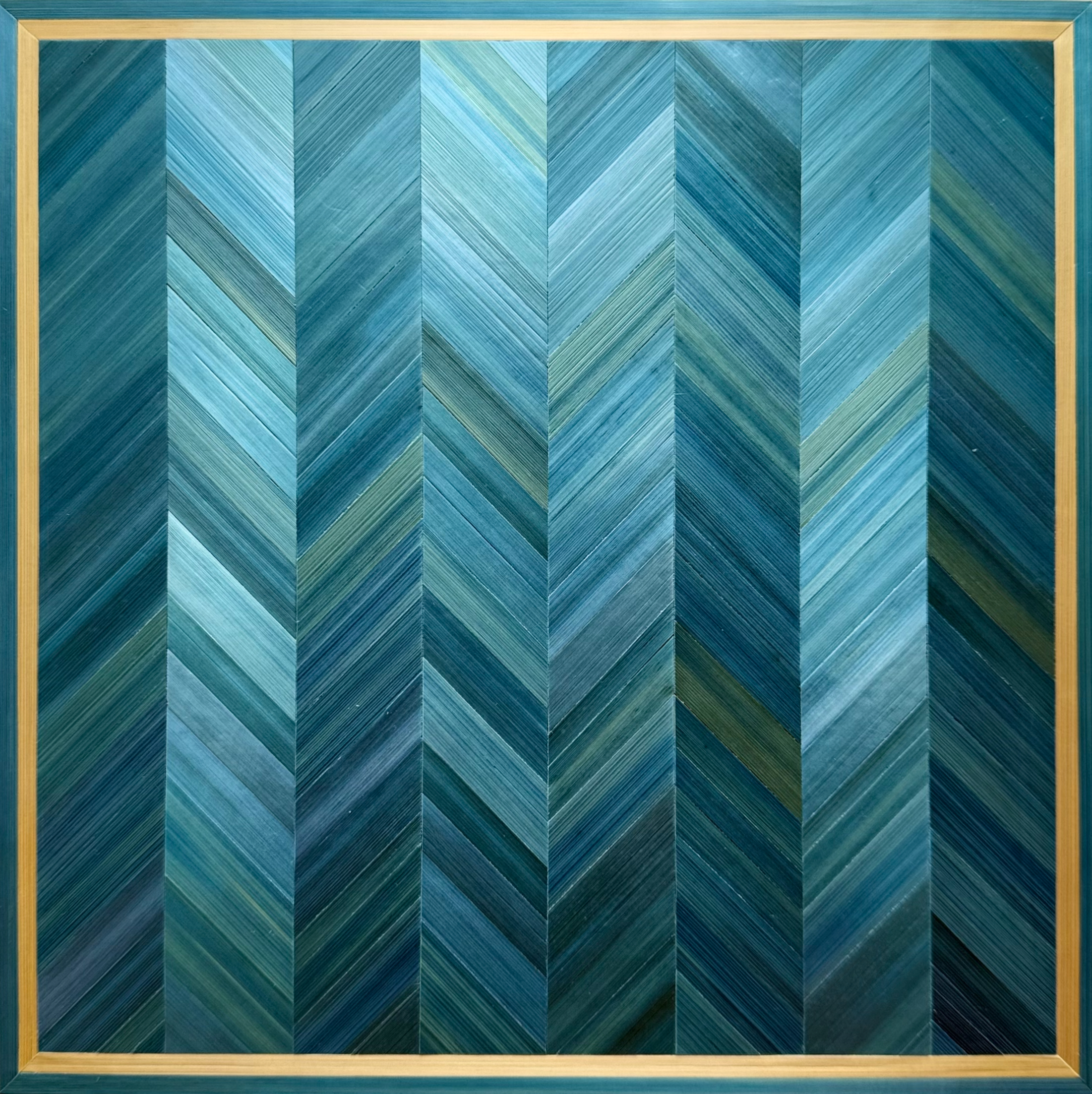 Blue Study – Electric Waves - Straw marquetry artwork